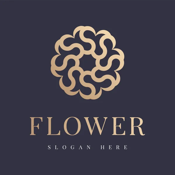 Çiçek çemberi altın çiçek ikonu modern grafik logosu. Butik otel, restoran, mücevher, sağlık spa kulübü, premium güzellik salonu, kozmetik, seyahat turizmi acentesi için tasarım şablonu işareti.