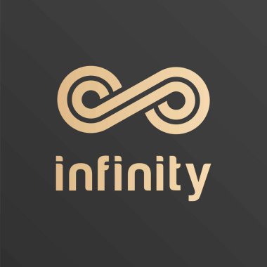 Soyut vektör premium altın sonsuz iş logosu siyah arka plan, sonsuzluk simgesi, sonsuz işaret, sembolsüz sonsuzluk. Tasarım markası grafik teknolojisi elementi..
