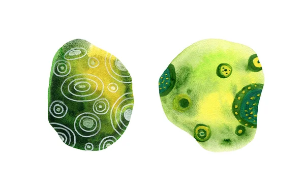 Warna air, tekstur, hijau dan kuning titik abstrak, — Stok Foto