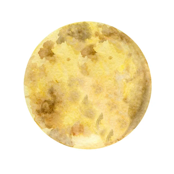 Ilustrasi bulan kuning warna air dengan kawah. Stok Foto