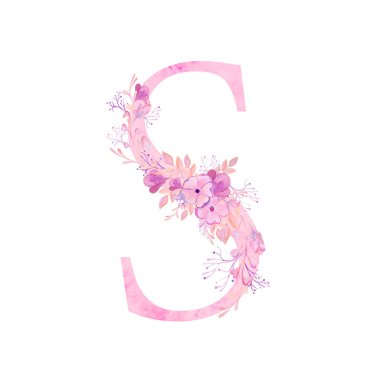 Çiçekli pembe mektuplar. Romantik, hassas suluboya yazı tipi.