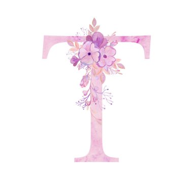 Çiçekli pembe mektuplar. Romantik, hassas suluboya yazı tipi.