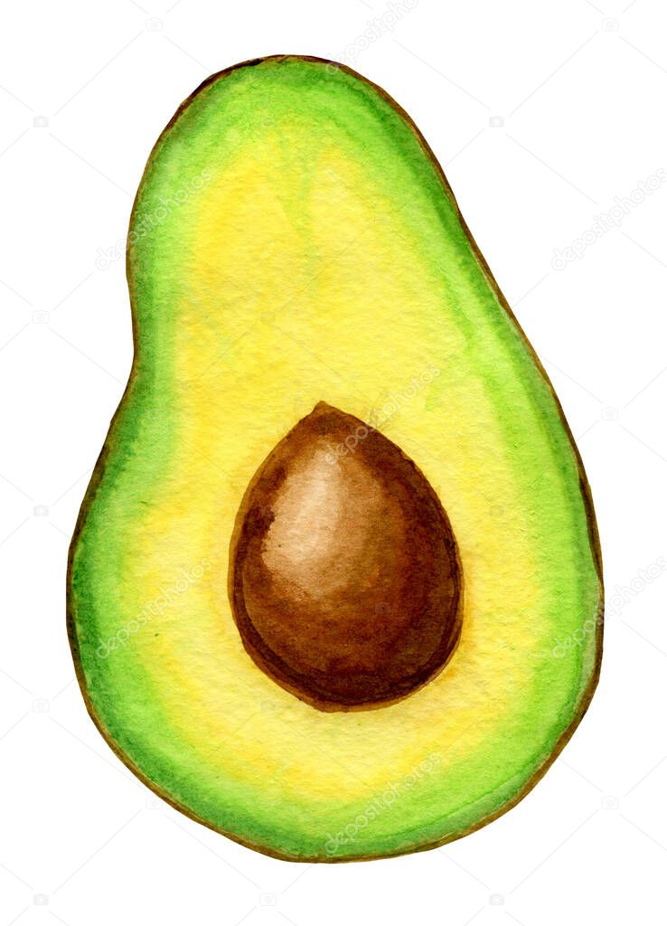 Ripe, dietary, green avocado half with a bone