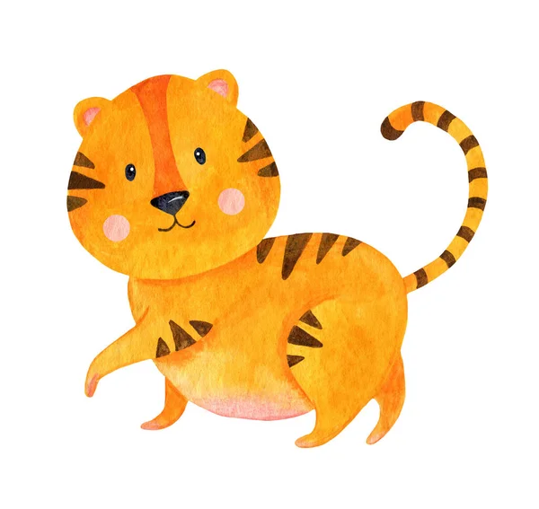 Een schattige, oranje tijger loopt en glimlacht. — Stockfoto