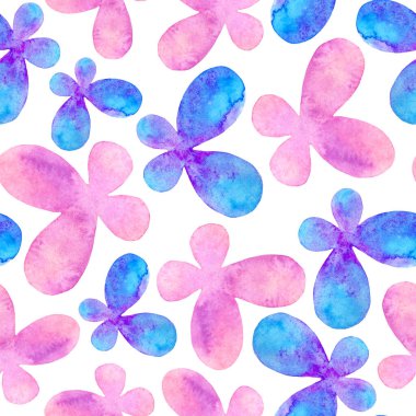 Pembe ve mavi suluboya kelebekler kusursuz desen.