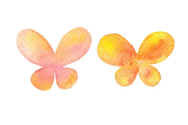 Uppsättning abstrakt rosa gul och orange akvarell fjäril — Stockfoto