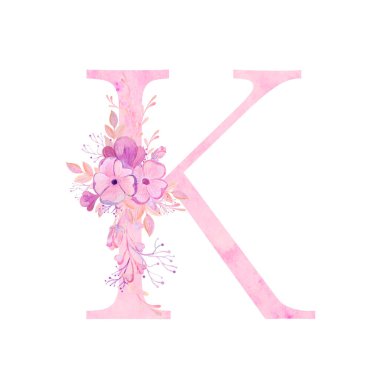 Çiçekli pembe mektuplar. Romantik, hassas suluboya yazı tipi.