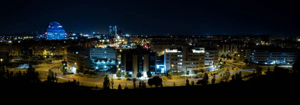 Skyline Von Madrid Bei Nacht Mit All Den Gebäuden Hintergrund — Stockfoto