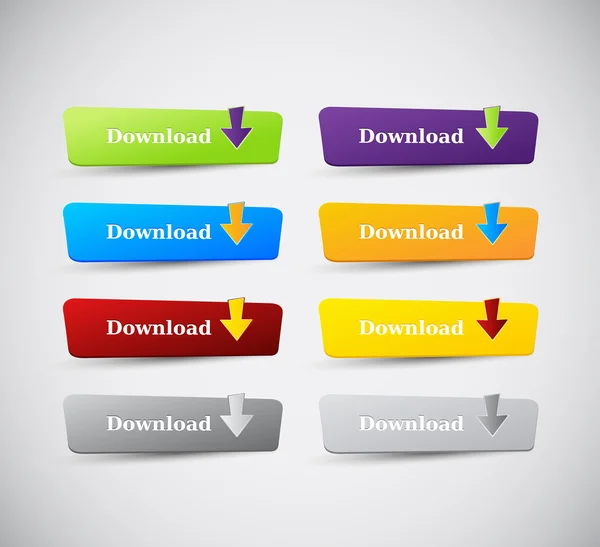 Web サイトのカラフルなダウンロード ボタン設定ベクトル図 — ストックベクタ