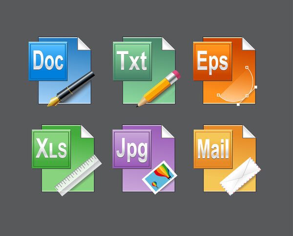 Vector six file icons of different file format