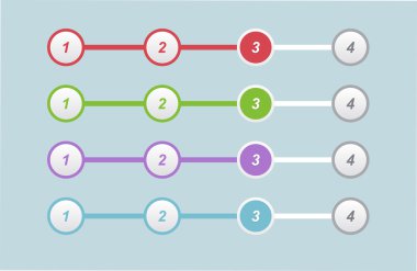 Vektör Web sitesi adımlar farklı renklerde
