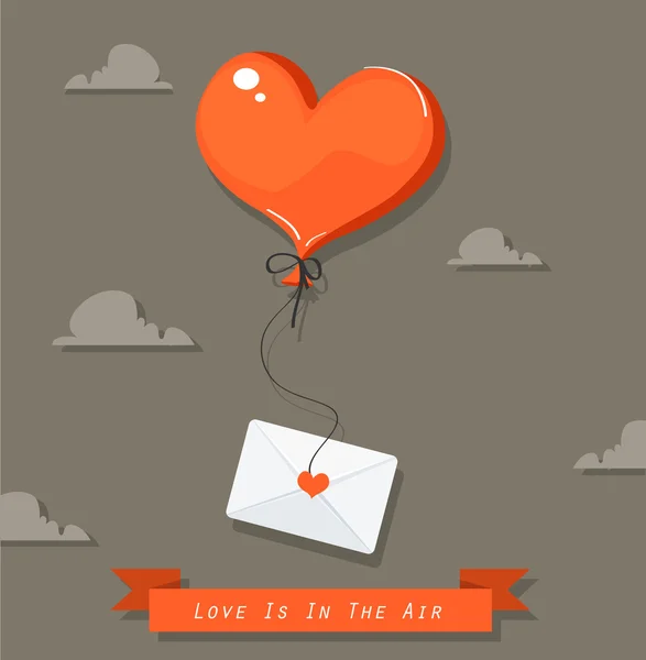 Εικονογράφηση του μπαλόνι σε σχήμα καρδιάς με το εικονίδιο ταχυδρομείου — Διανυσματικό Αρχείο