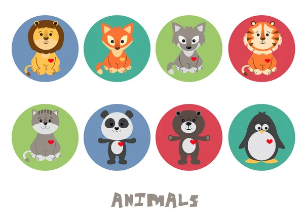 Grappige dieren illustratie Icon Set — Stockvector