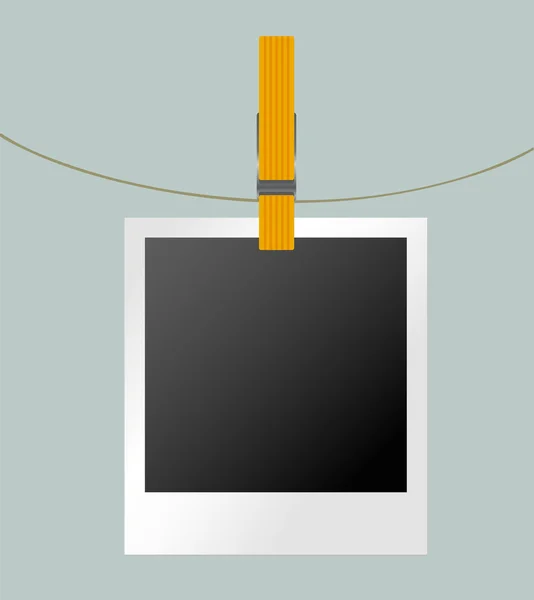 Vector photo album, snapshot, frame on rope with clothespin. Picture, photograph design element. — Stock Vector