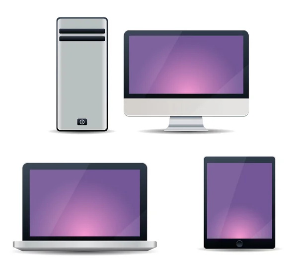 Ilustração realista de computador, notebook e tablet PC — Vetor de Stock