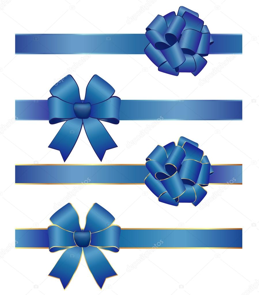 Set of different types of blue satin ribbons