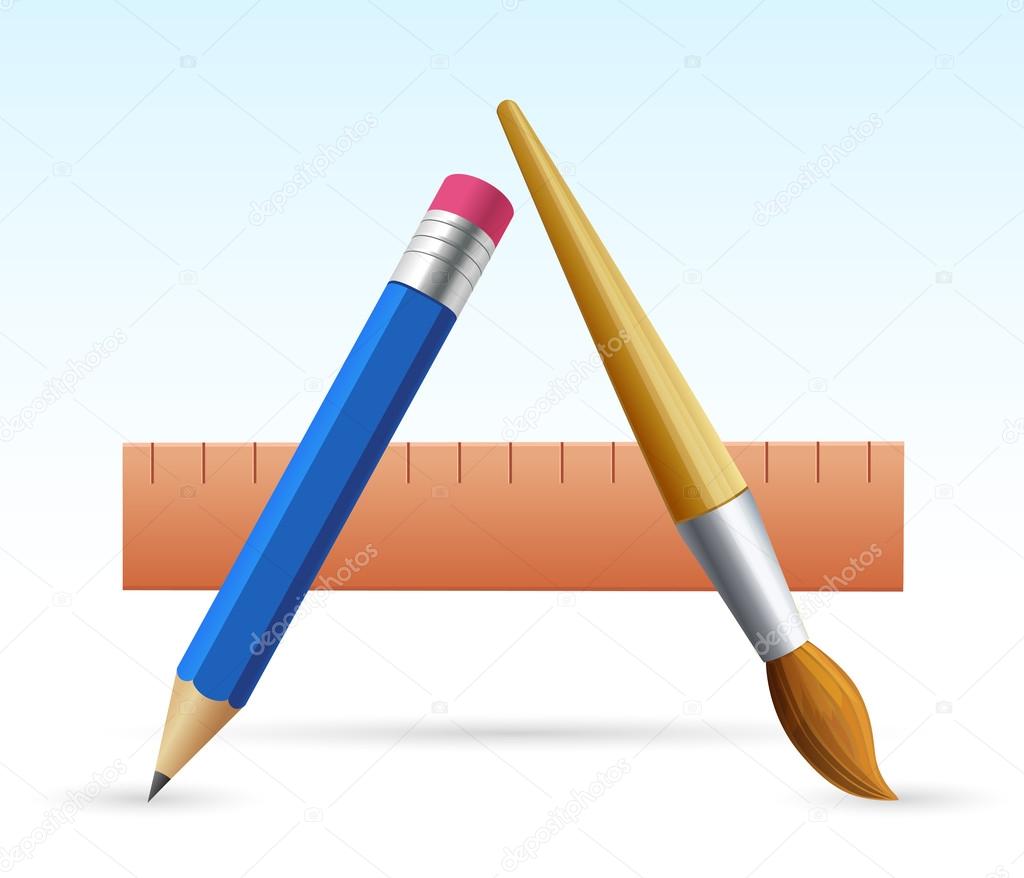 Vektor ikon összetétele, ceruza, ecset és vonalzó árnyékok — Stock Vektor ©  delices_89 #64302297
