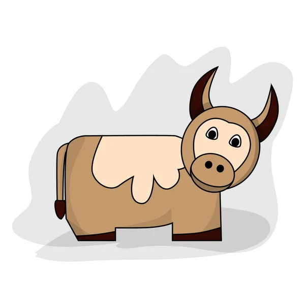 Den stiliserade bilden av en ko. Vektorritning av en brun tjur i tecknad stil — Stock vektor