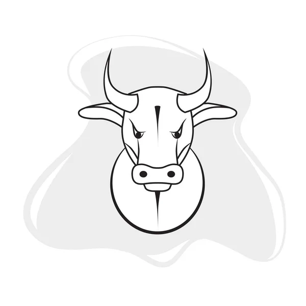 Bull Head Icoon Zwart Wit Eenvoudige Lijn Kunst Simpele Stierenkop — Stockvector