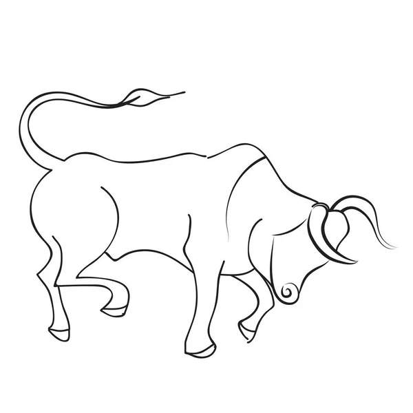 Lineaire Vectortekening Van Een Stier Symbool Van 2021 Handtekening Zwart — Stockvector