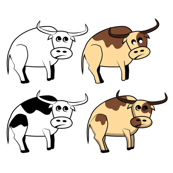 Touros Grupo Quatro Vacas Semelhantes Estilo Chato Ilustrações Simples Touros —  Vetores de Stock