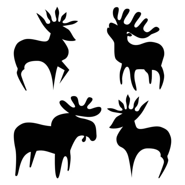 Deers Black White Set Icons Deer Elk Logos White Background — Stock Vector