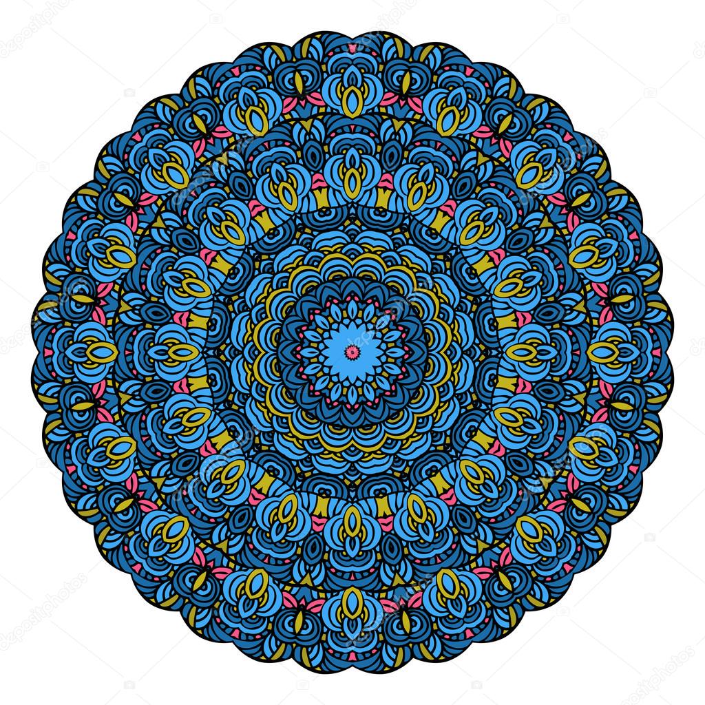 Blue Mandala Round Zentangle Pattern Vector