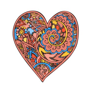 Zentangle kalp sevgi ile süs vektör doodle