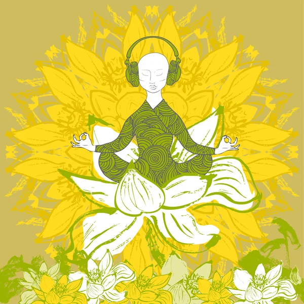 Lotus çiçeği konumda lotus oturan adam. Hisse senedi vektör.