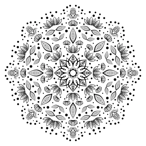 Mandaly Kolem Monochromatický Zentangle Ornament Vzor Vektorové Ilustrace — Stockový vektor