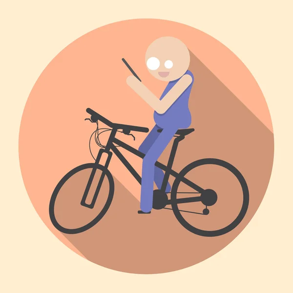 Hombre Con Smartphone Montar Bicicleta Icono Plano Stock Vector Ilustración — Vector de stock