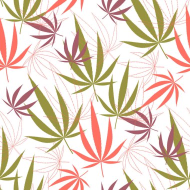 Beyaz arka planda kenevir yaprakları olan kusursuz bir desen. Tekrarlanan şablon.
