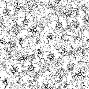 Beyaz arka planda elle çizilmiş nonoş çiçekleri olan tek renkli çiçeksiz desen. Stok vektör illüstrasyonu.