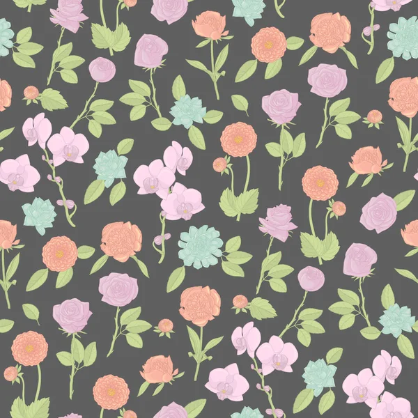 Patrón Inconsútil Floral Colorido Con Flores Dibujadas Mano Sobre Fondo — Vector de stock
