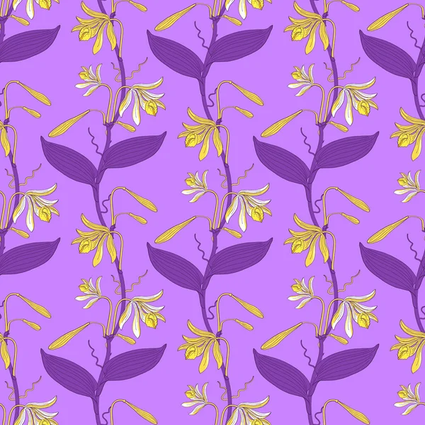Motif Floral Sans Couture Coloré Avec Des Fleurs Orchidée Vannilla — Image vectorielle