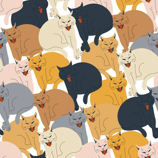 Patrón Sin Costuras Con Divertidos Gatos Dibujos Animados Colores Sobre — Vector de stock