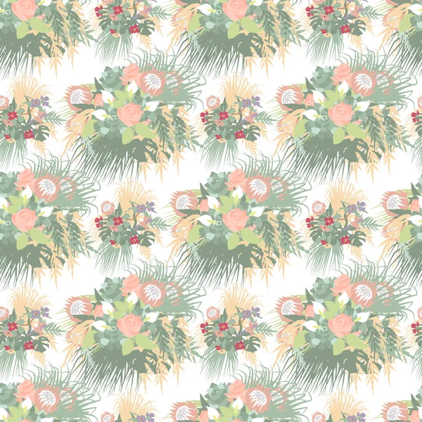 Boho Floral Motif Sans Couture Avec Des Fleurs Tropicales Des — Image vectorielle