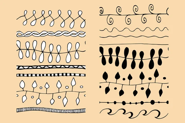 Collection of hand drawn doodle botanical seamless brushes, floral borders or dividers — Archivo Imágenes Vectoriales