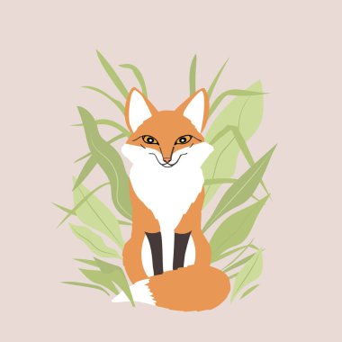 Hoş kırmızı tilki ve yeşillikle dolu tebrik kartı..