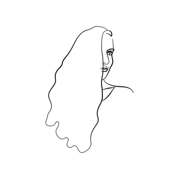 Desenho de linha única de um retrato de mulher Isolado no fundo branco. — Vetor de Stock