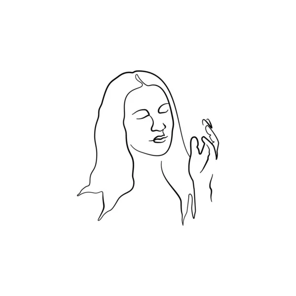 Desenho de linha única de um retrato de mulher Isolado no fundo branco. — Vetor de Stock