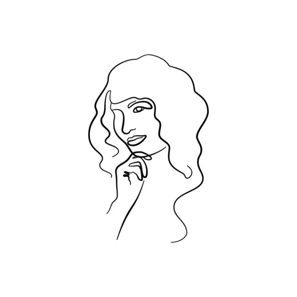 Dessin unique d'un portrait de femme Isolé sur fond blanc. — Image vectorielle