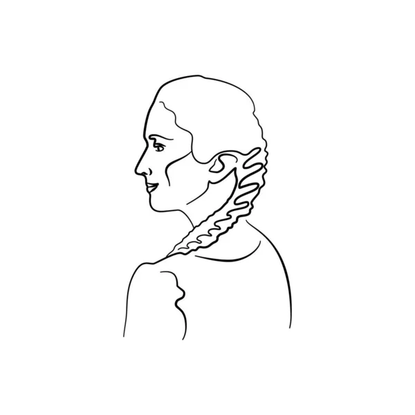 Dibujo de una sola línea de una mujer retrato vista lateral. Aislado sobre fondo blanco — Vector de stock