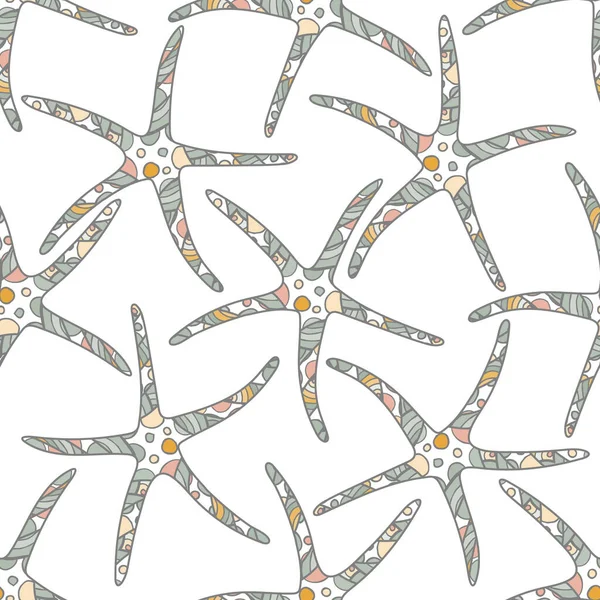 水晶艺术风格的无缝图案，海星点缀在白色上 — 图库矢量图片