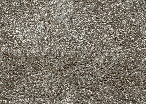 Απρόσκοπτη ρυτιδιασμένη μεταλλική υφή φύλλου, ασημί χρώμα — Φωτογραφία Αρχείου