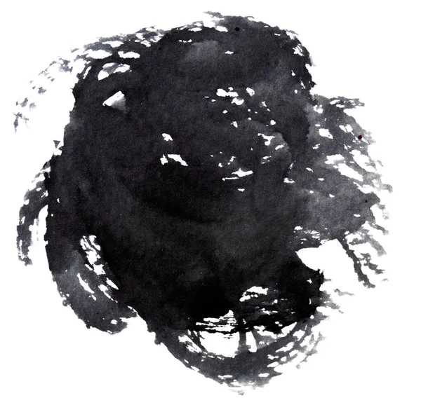 Akvarell svart färg struktur abstrakt form. Isolerad på vitt — Stockfoto