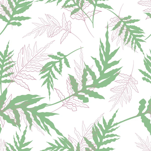 Бесшовный рисунок с тропическими зелеными листьями папоротника — стоковый вектор