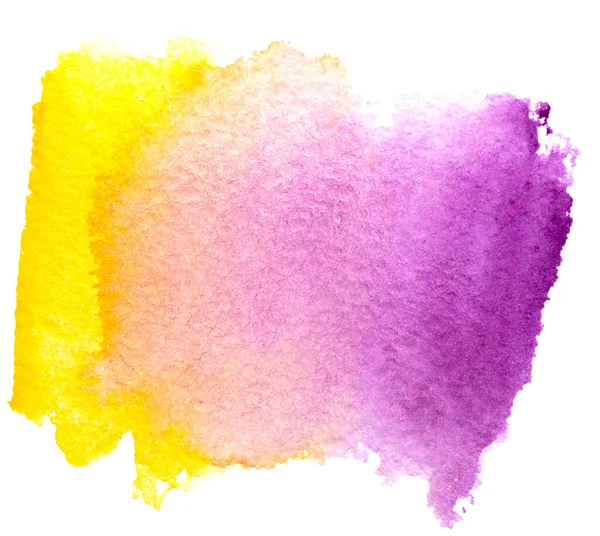 Mancha Pintura Acuarela Púrpura Amarilla Aislada Sobre Fondo Blanco — Foto de Stock