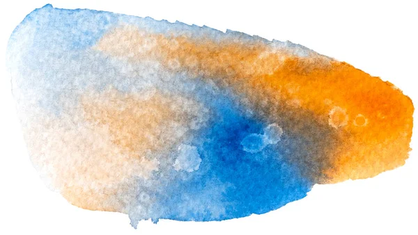 Narancs Kék Akvarell Festék Folt Elszigetelt Fehér Háttér — Stock Fotó