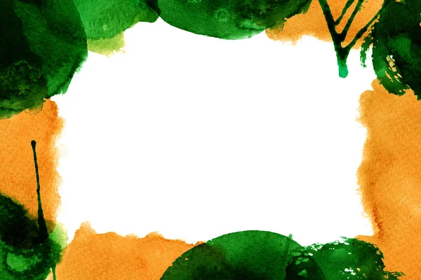 Suluboya Yeşil Turuncu Boya Çerçeve Beyaz Arkaplanda Izole — Stok fotoğraf
